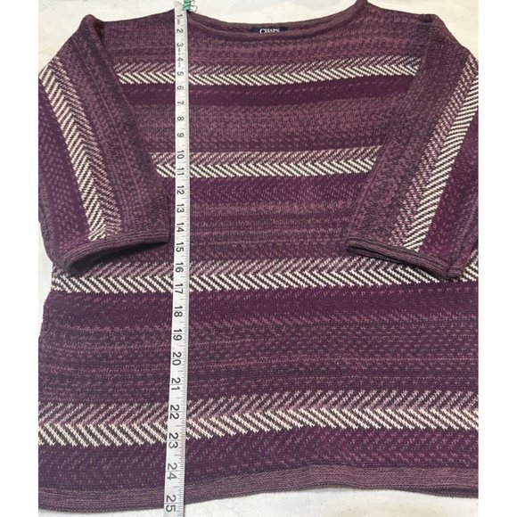 Chaps Brand Striped Purple Sweater 3/4 Sleeves Cotton Blend Women's Size Large - Picture 6 of 11